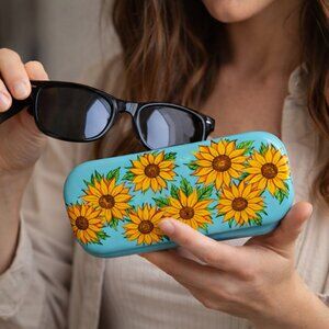 Hand Painted Hard Glass Case Designer Sunglass Sunflower